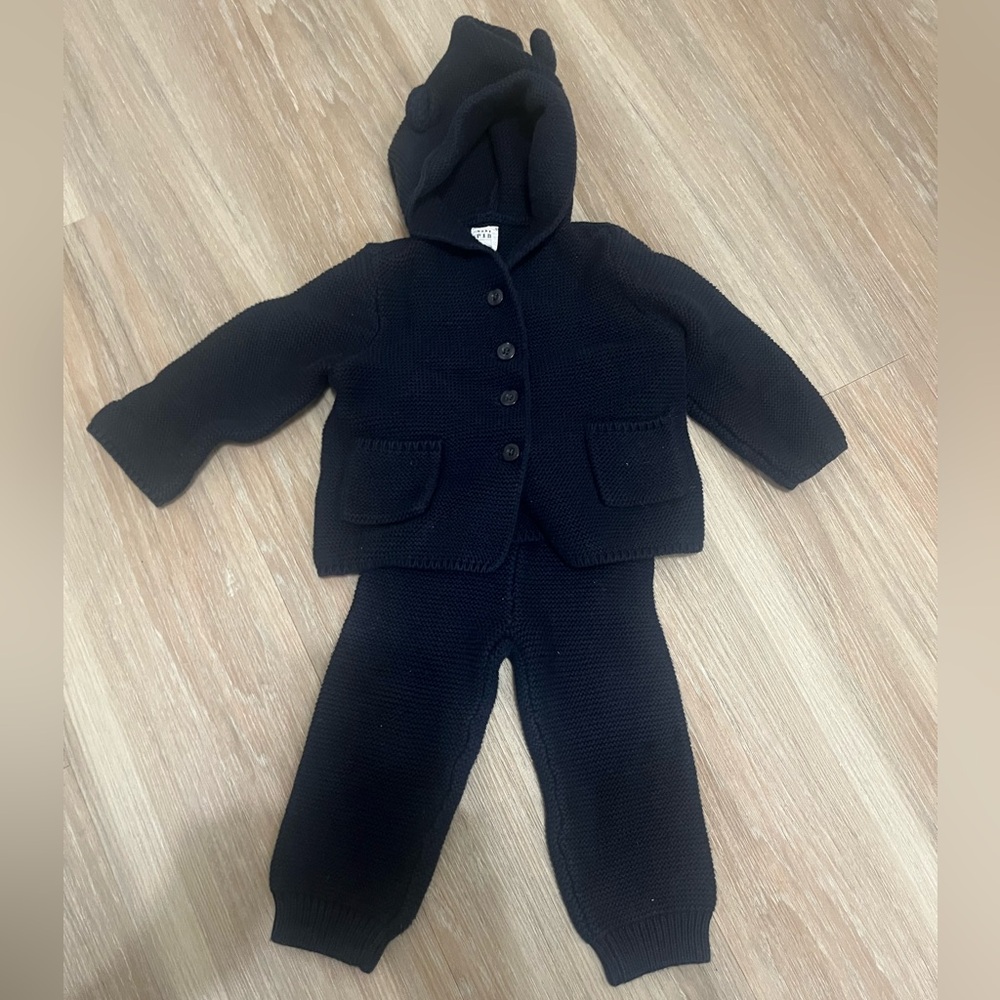 Baby GAP Navy Knit Hooded Cardigan and Pants Set 100% cotton 12-18 months